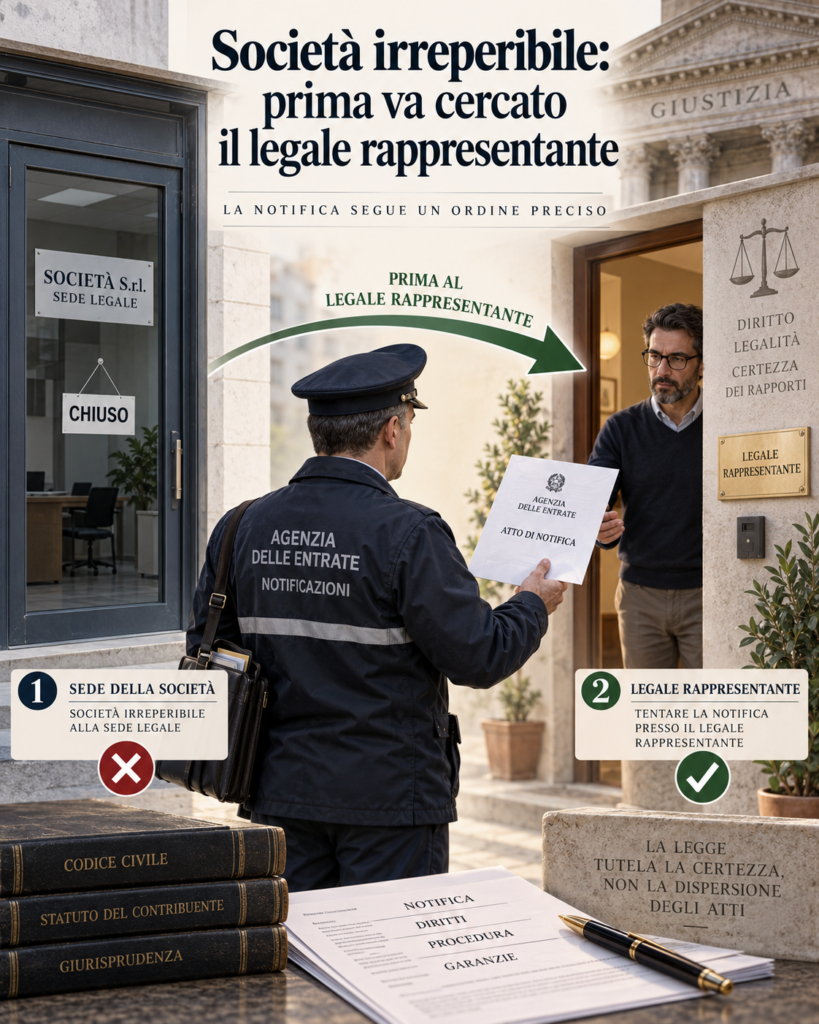 Notifica società irreperibile notifica a legale rappresentante