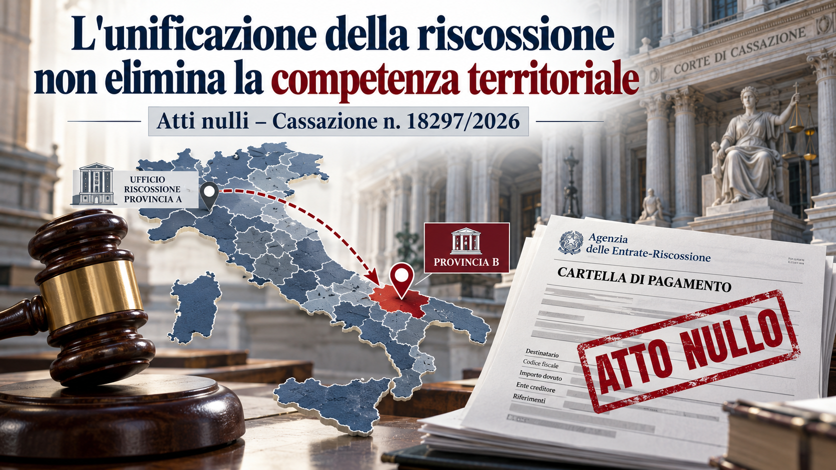 Cartelle emesse da Agenzia delle Entrate incompetente: nullità dell’atto, l’unificazione della riscossione non elimina la competenza territoriale