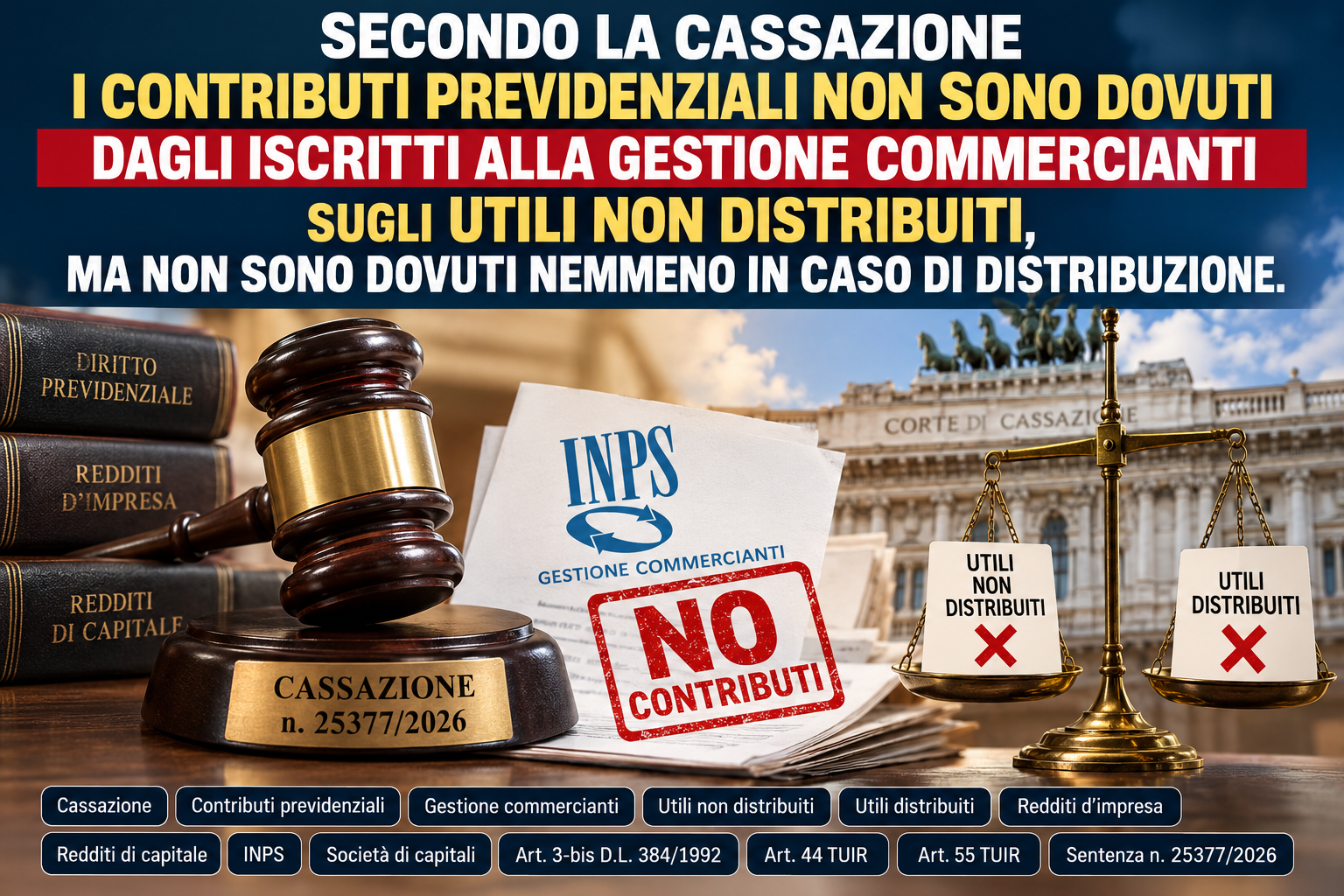 I contributi previdenziali non sono  dovuti sugli utili societari distribuiti o meno